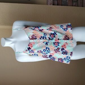 FOREVER 21 Mint Green Floral Deep V-Neck Button-Up Oversized Camisole Top SIZE:M